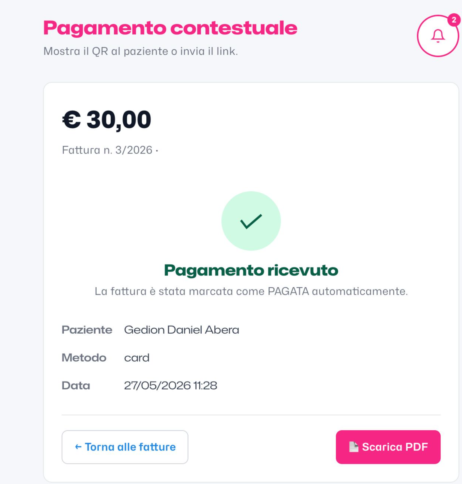 Pagamento ricevuto